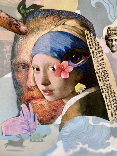 Collage composé par plusieurs portraits et plusieurs images.