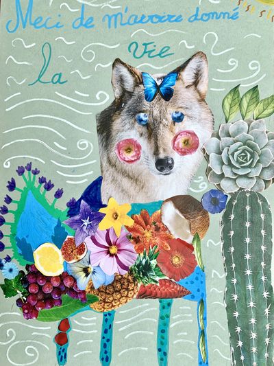 Collage d'un etre hybride fait d’éléments divers de la nature