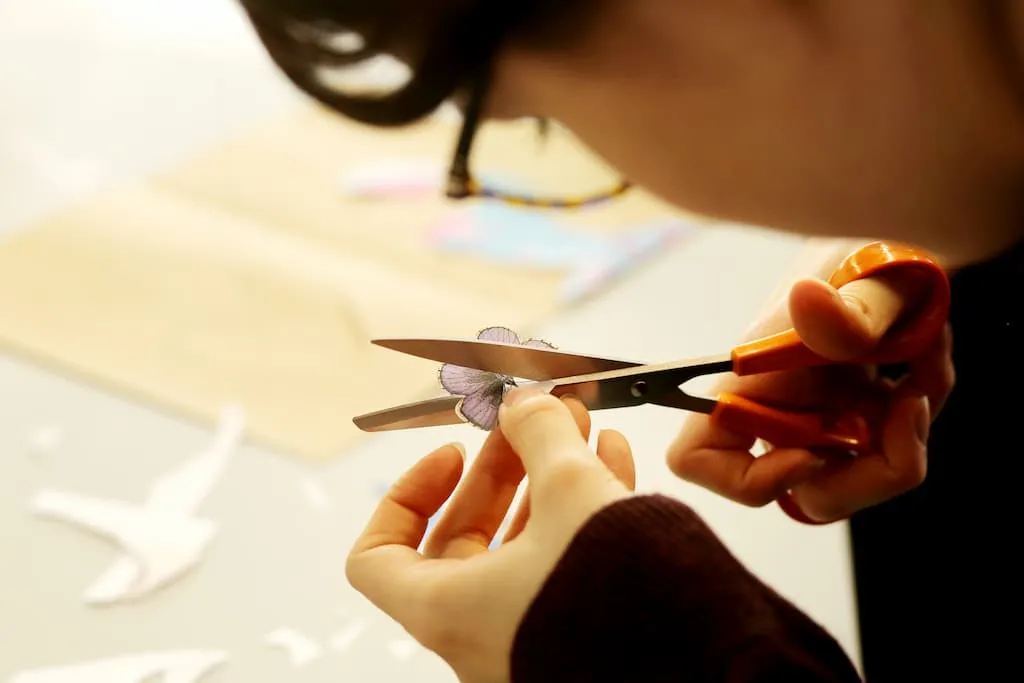 Enfant découpant une image de papillon